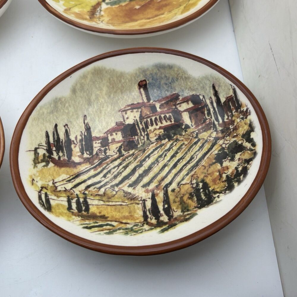 Vintage Williams Sonoma Tuscan Landscape 5.5” Oval Dipping Bowls Portugal Set 4 - Picture 3 of 6